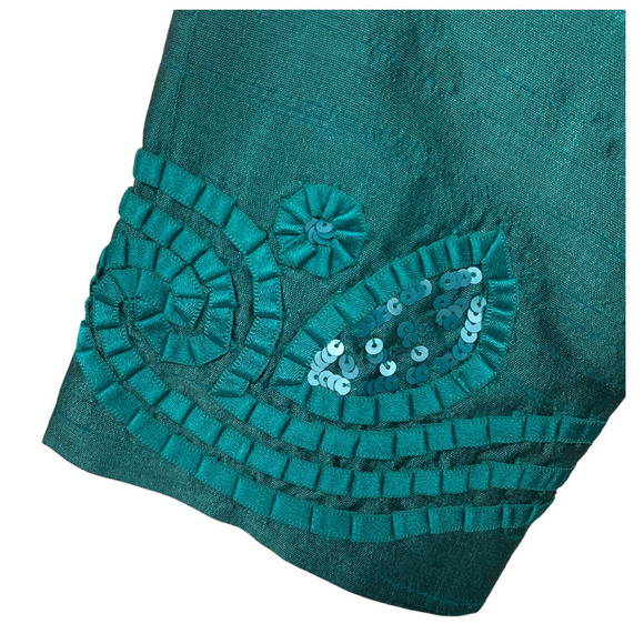 Chico's Sz 0 S Holiday Green Beaded Button Front Jacket Lined Mandarin Collar - Picture 8 of 10